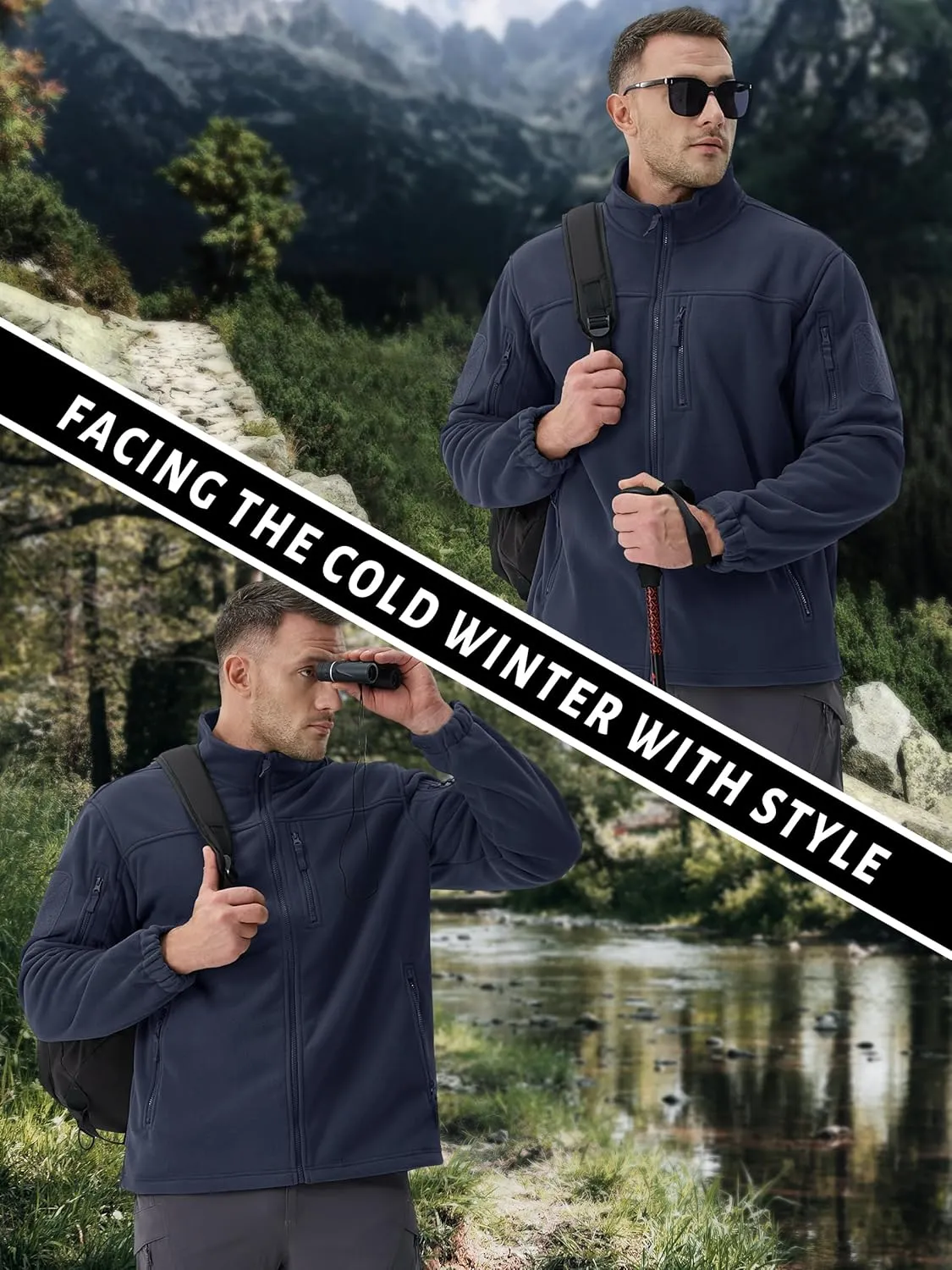 TACVASEN Men's Fleece Jacket Full Zip Winter Jacket Lightweight Tactical Jackets Outdoor Hiking Coats with Pockets
