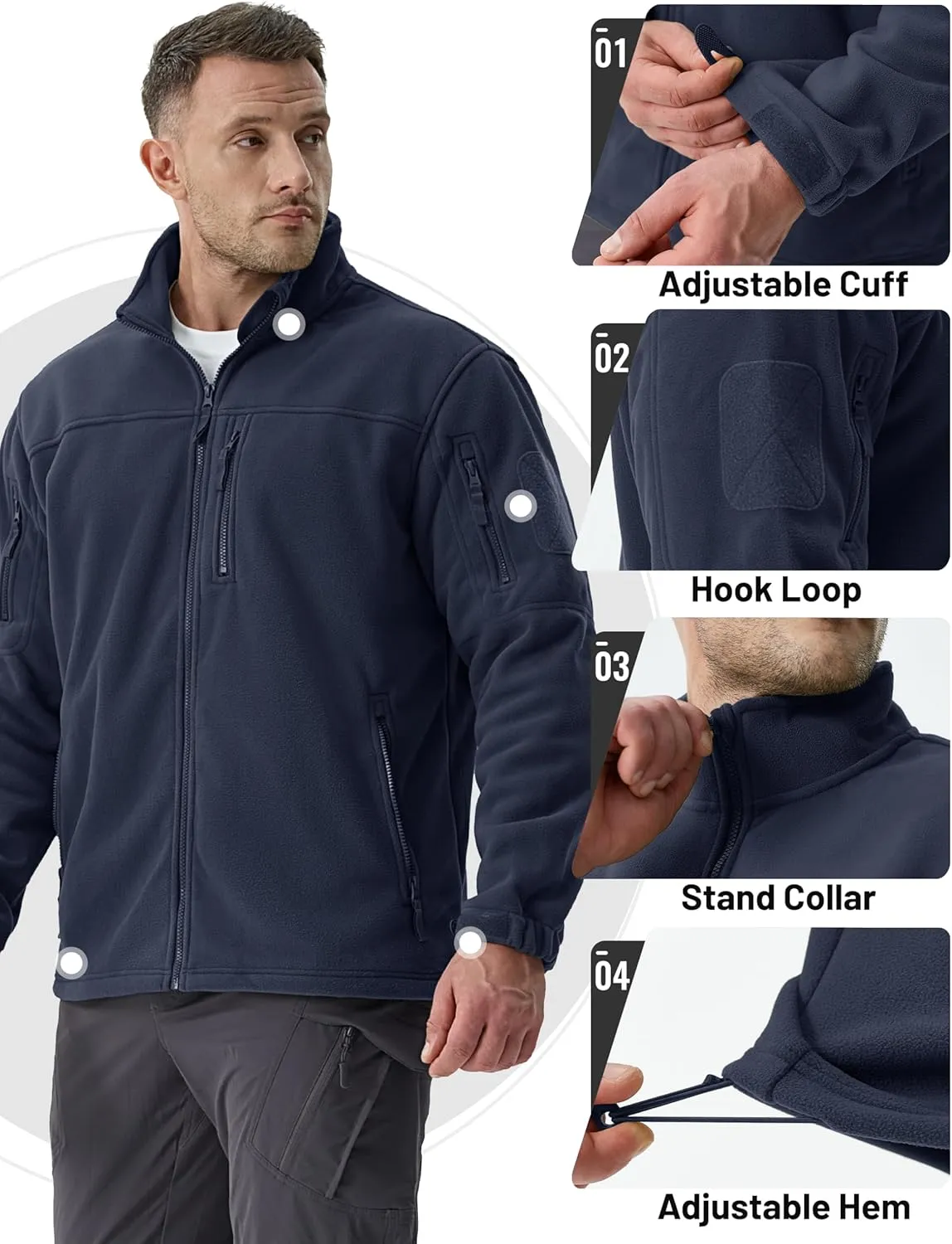 TACVASEN Men's Fleece Jacket Full Zip Winter Jacket Lightweight Tactical Jackets Outdoor Hiking Coats with Pockets