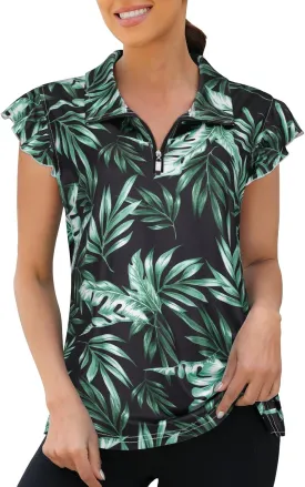 Viracy Ruffle Sleeve Womens Golf Shirt Lightweight Moisture Wicking Polo Wrokout Tops