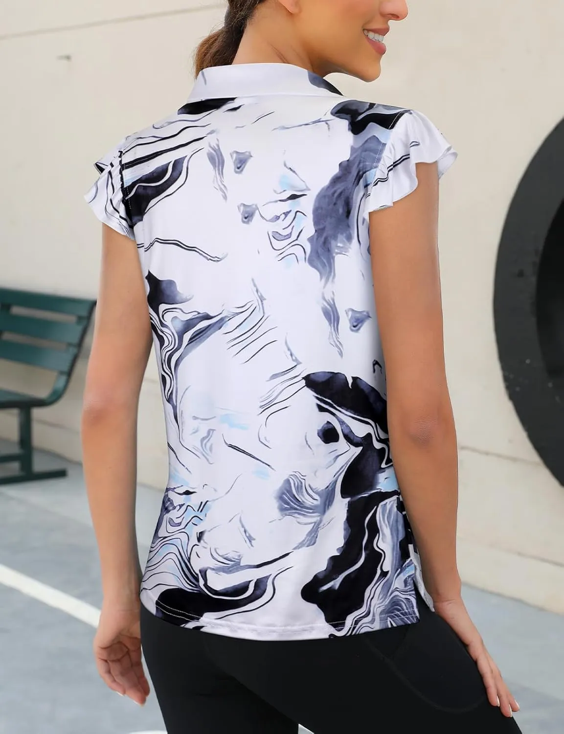 Viracy Ruffle Sleeve Womens Golf Shirt Lightweight Moisture Wicking Polo Wrokout Tops