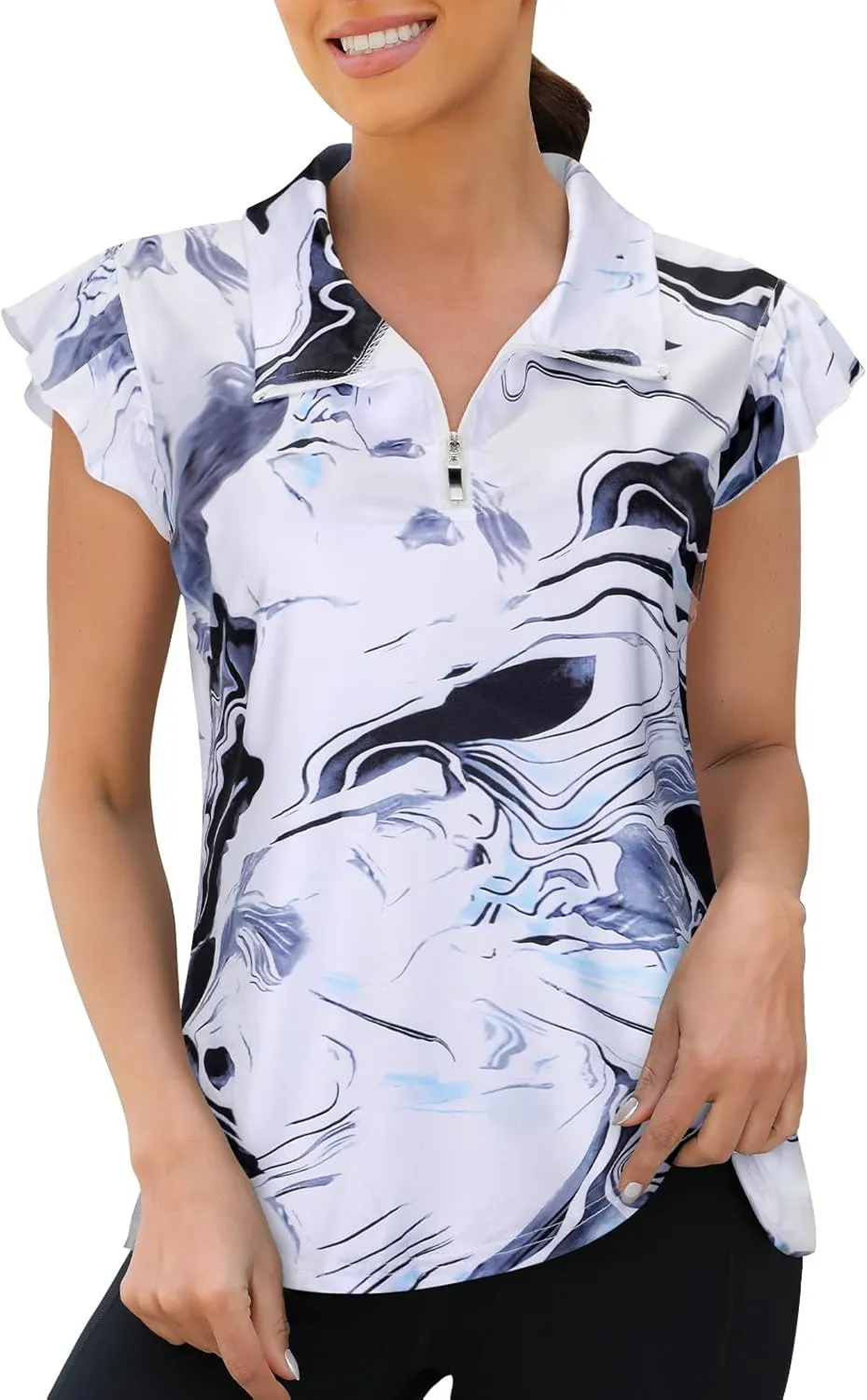 Viracy Ruffle Sleeve Womens Golf Shirt Lightweight Moisture Wicking Polo Wrokout Tops