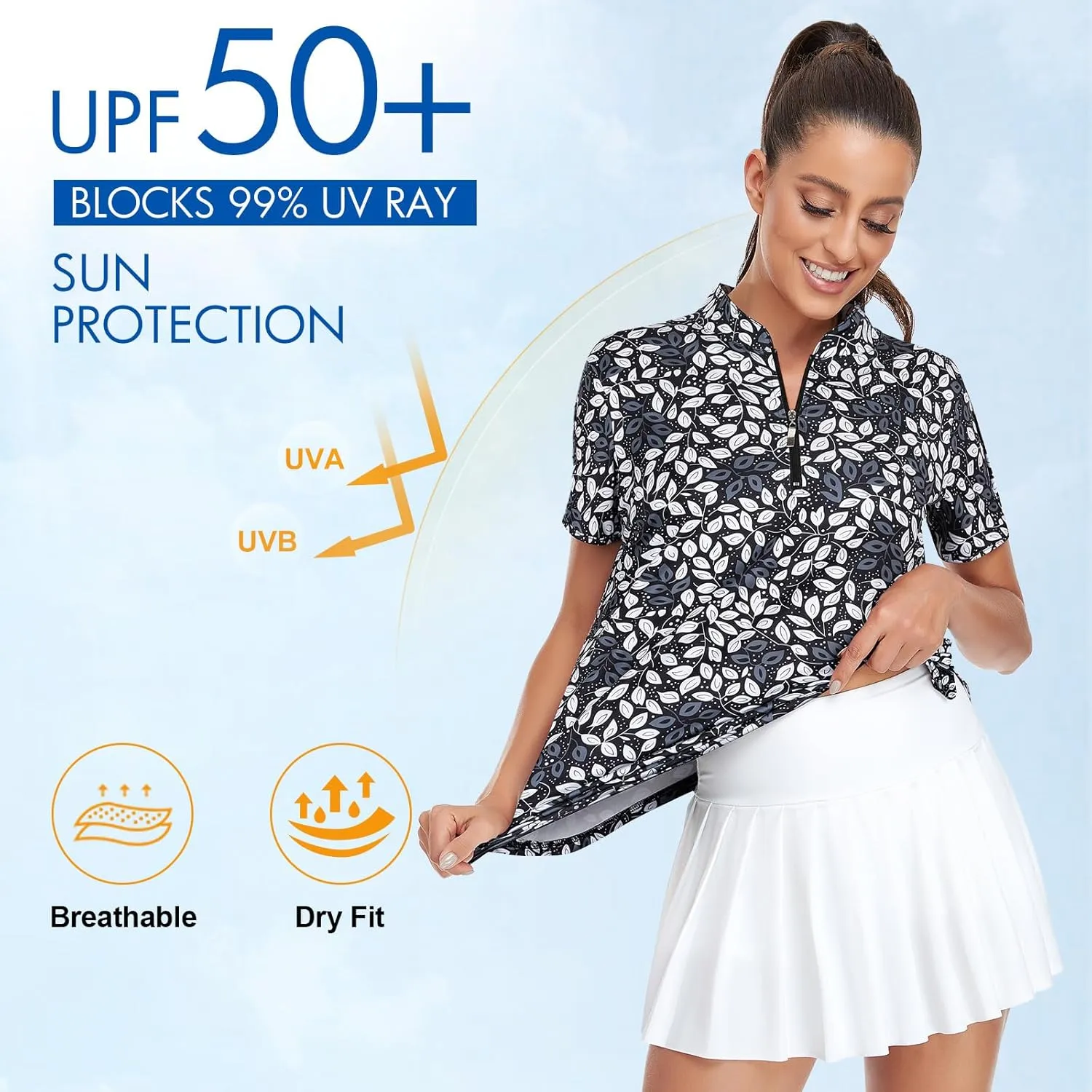 Viracy Women's Golf Shirts Short Sleeve Side Splits Loose Fitting 1/4 Zip Up Polo Shirt UV Protection Fast Dry Athletic Tops