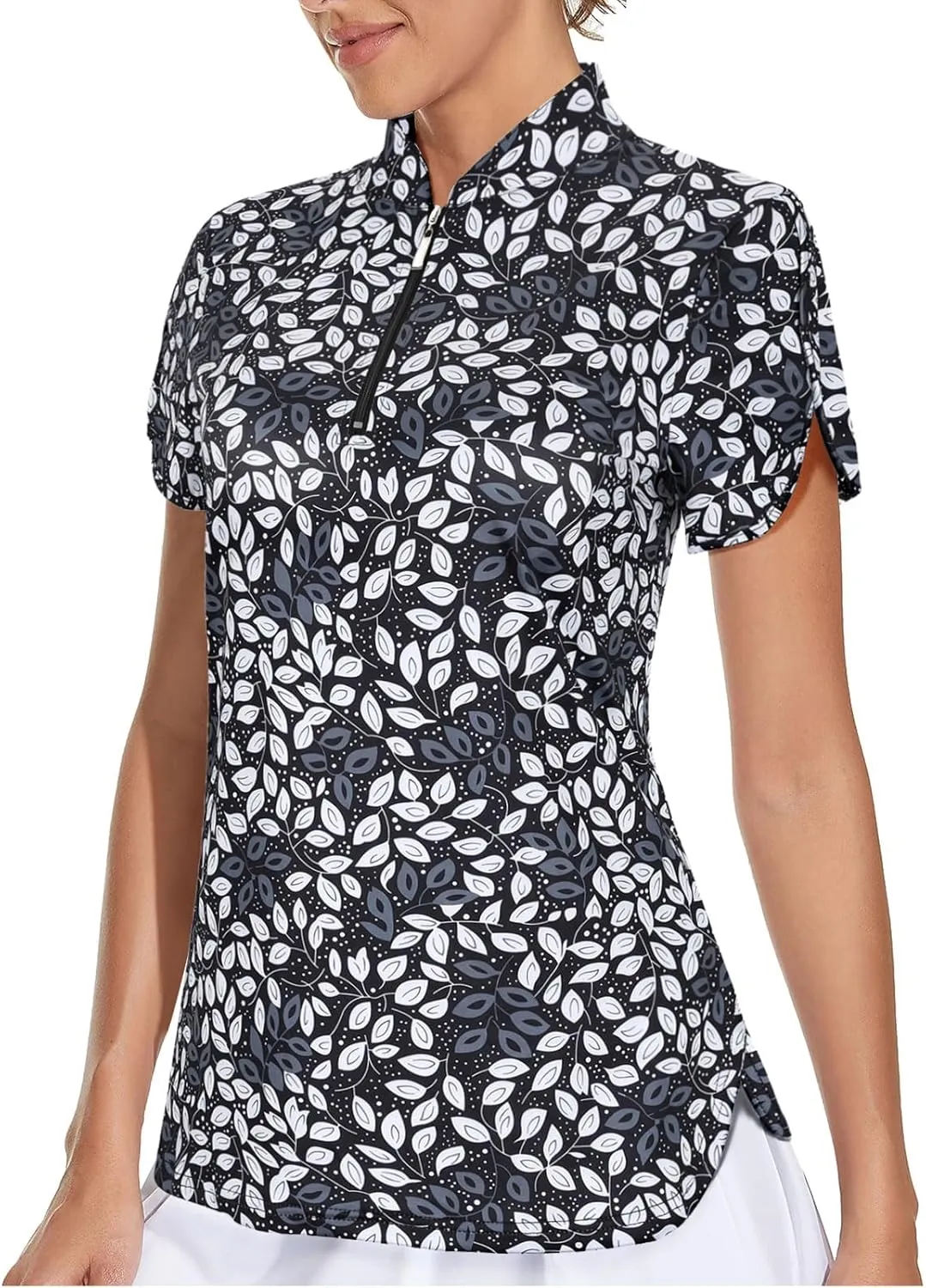Viracy Women's Golf Shirts Short Sleeve Side Splits Loose Fitting 1/4 Zip Up Polo Shirt UV Protection Fast Dry Athletic Tops