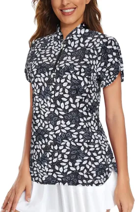 Viracy Women's Golf Shirts Short Sleeve Side Splits Loose Fitting 1/4 Zip Up Polo Shirt UV Protection Fast Dry Athletic Tops