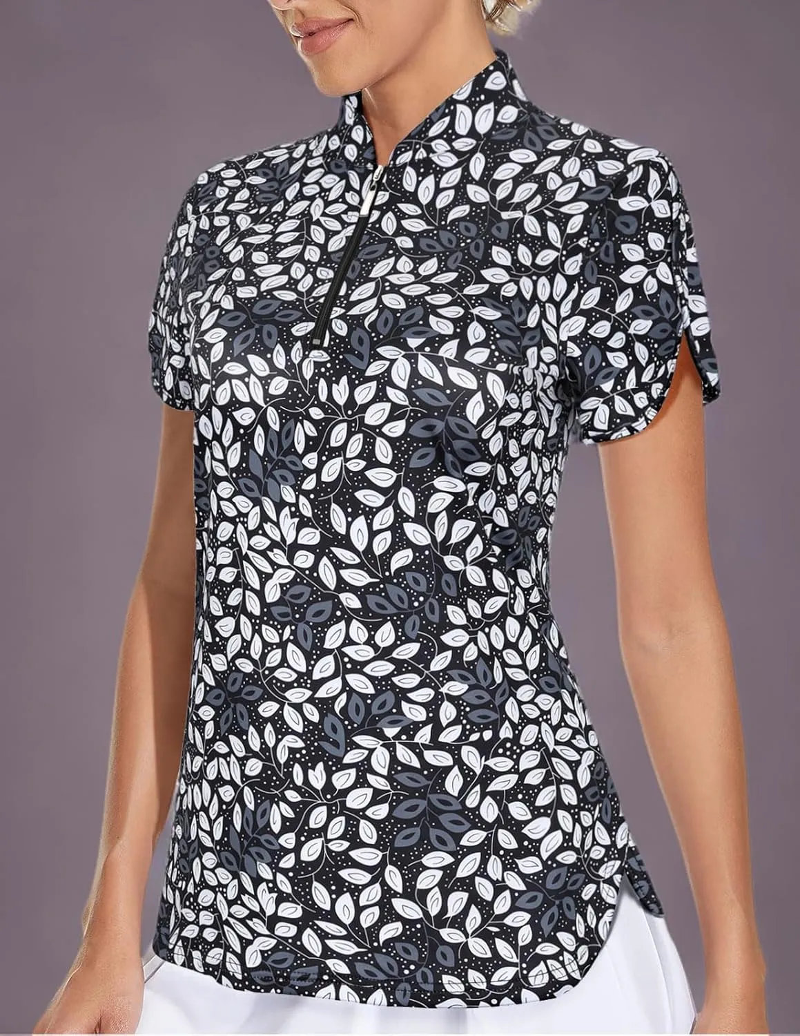 Viracy Women's Golf Shirts Short Sleeve Side Splits Loose Fitting 1/4 Zip Up Polo Shirt UV Protection Fast Dry Athletic Tops