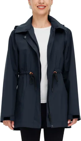 wantdo Women's Waterproof Long Raincoats Lightweight Rain Jacket Hooded Trench Coats Windbproof Jacket