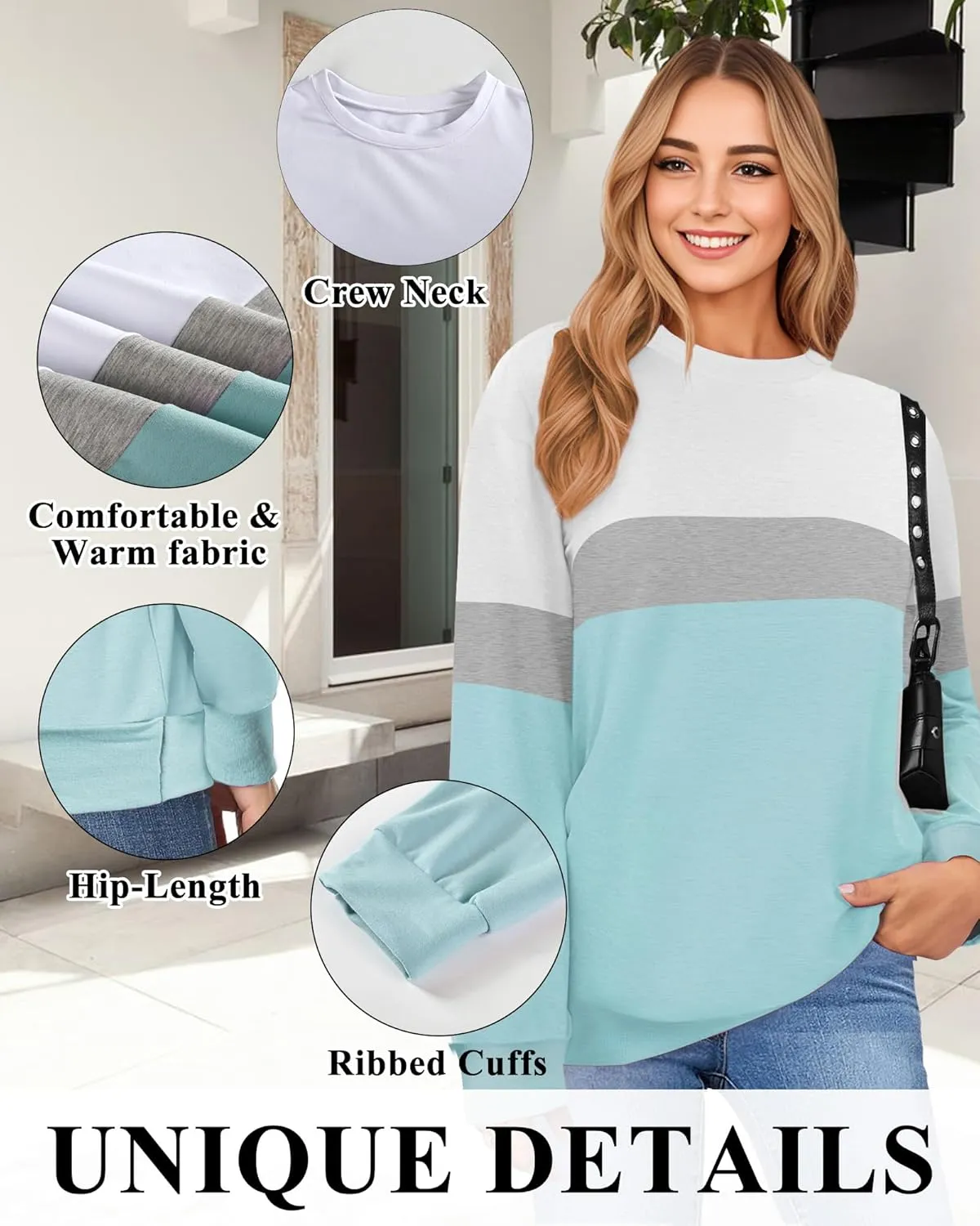 Women Sweatshirt, Casual Crewneck Sweatshirts for Women Loose Fit Long Sleeve Pullover Tops Cute Soft Shirt