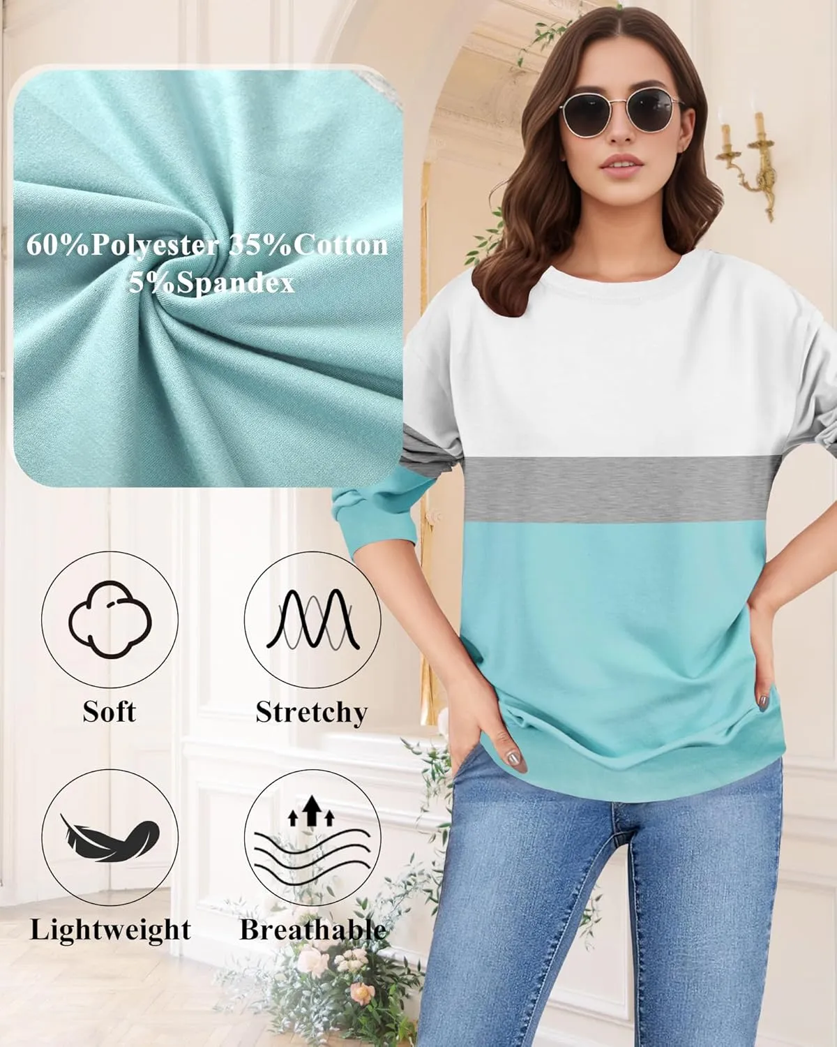 Women Sweatshirt, Casual Crewneck Sweatshirts for Women Loose Fit Long Sleeve Pullover Tops Cute Soft Shirt