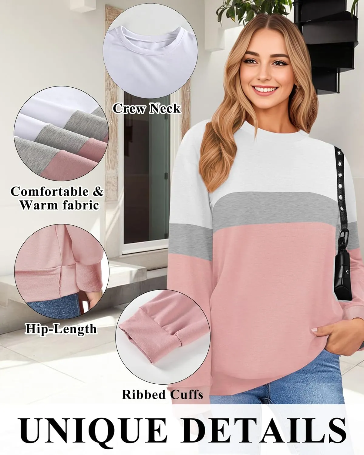 Women Sweatshirt, Casual Crewneck Sweatshirts for Women Loose Fit Long Sleeve Pullover Tops Cute Soft Shirt