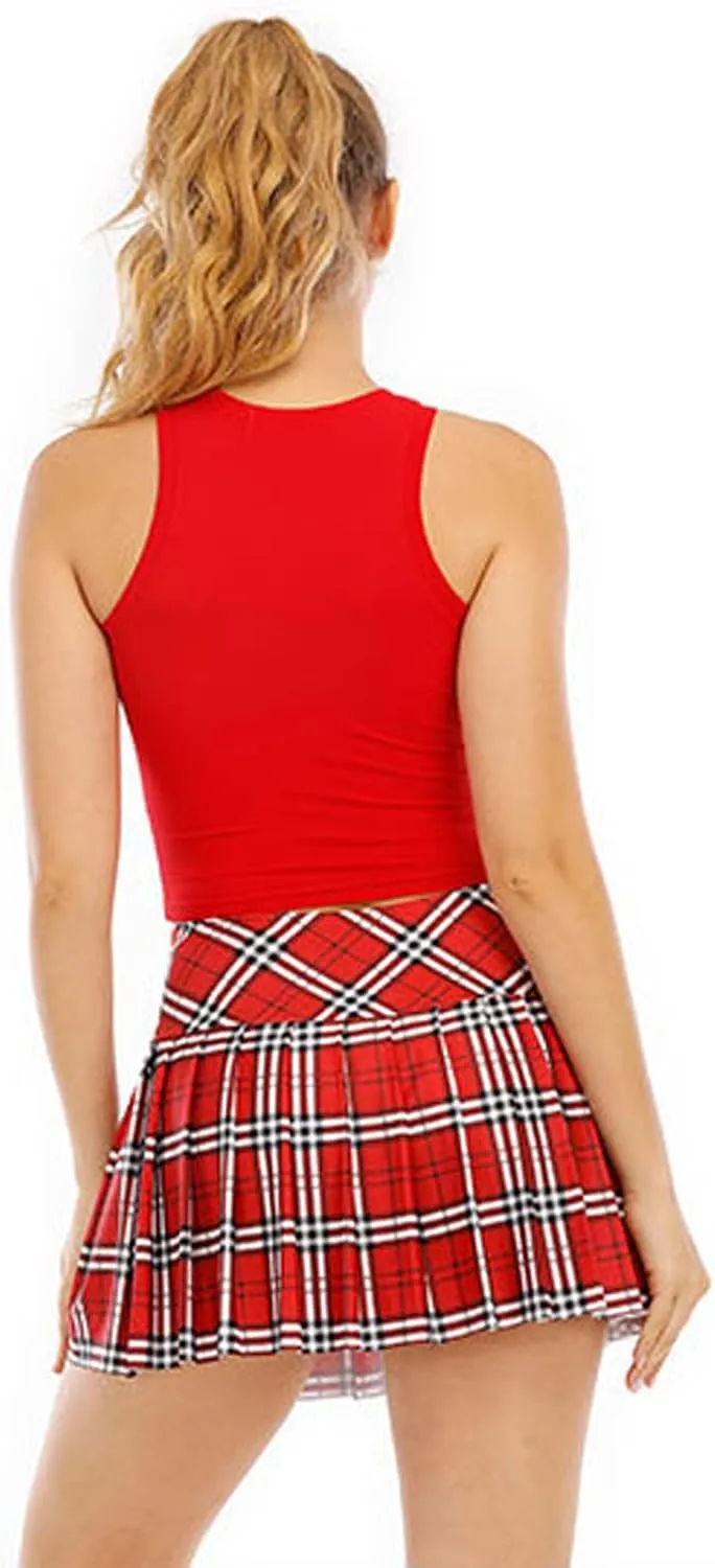 Women's Athletic Tennis Skirts Flowy Athletic Shorts for Big Girl Gym Yoga Workout Running Cute Pink Plaid Skirt for Women