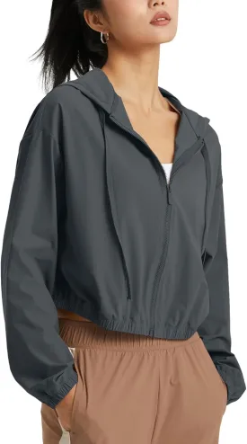 Wyeysyt Women's UPF 50  UV Sun Protection Cropped Jackets Athletic Running Workout Zip Up Hoodie Outdoor Jackets