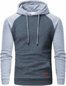Yundobop Men's Pullover Hoodies Plaid Jacquard Long Sleeve Drawstring Hipster Casual Hooded Sweatshirts with Kanga Pockets