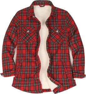 ZENTHACE Women's Flannel Shirt Jacket, Sherpa-Lined Plaid Shacket Jackets, Snap Button Down Outdoor Shirt