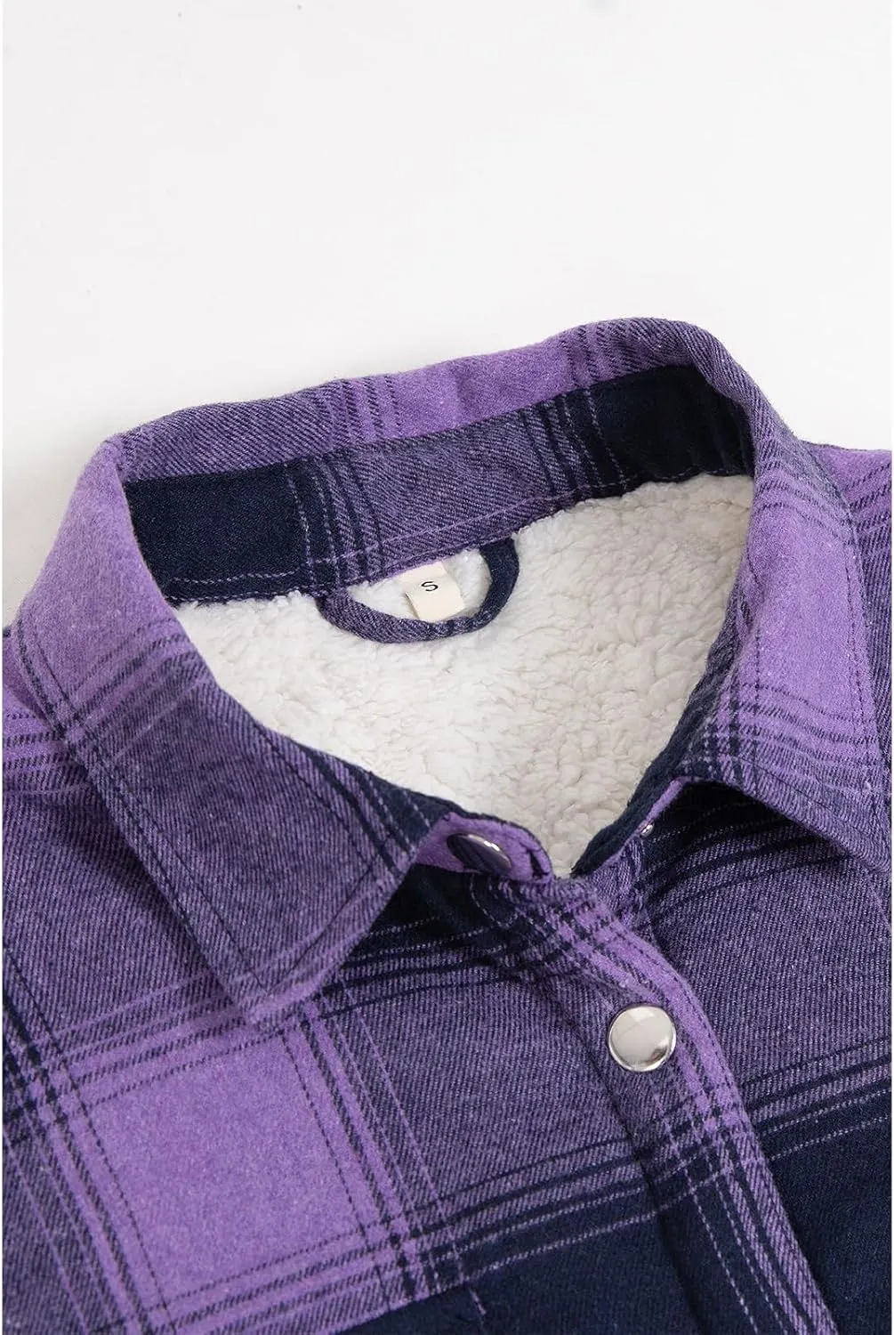ZENTHACE Women's Flannel Shirt Jacket, Sherpa-Lined Plaid Shacket Jackets, Snap Button Down Outdoor Shirt