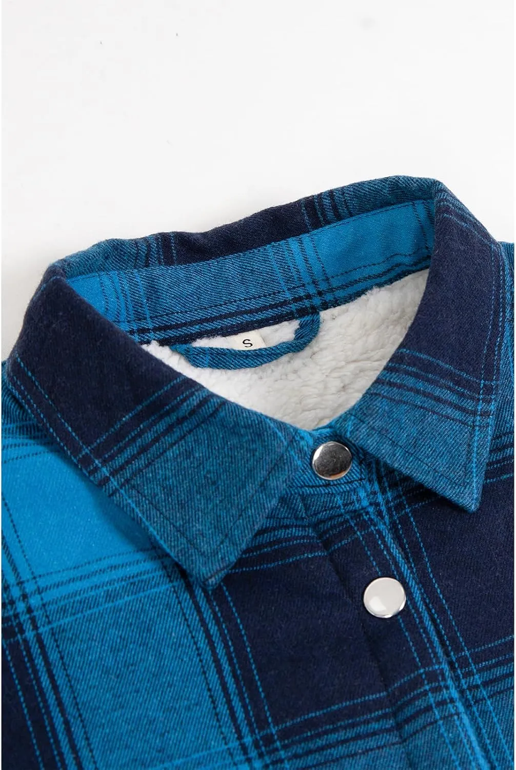 ZENTHACE Women's Flannel Shirt Jacket, Sherpa-Lined Plaid Shacket Jackets, Snap Button Down Outdoor Shirt
