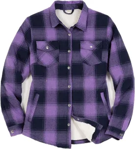 ZENTHACE Women's Flannel Shirt Jacket, Sherpa-Lined Plaid Shacket Jackets, Snap Button Down Outdoor Shirt